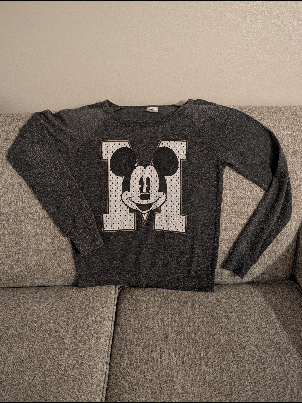 Disney Gray Black Mickey Mouse Crewneck Sweatshirt